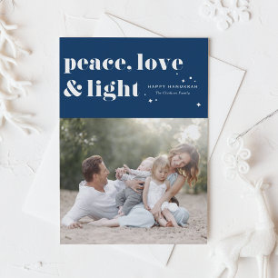Tarjeta Festiva Paz, amor y luz, marina azul Hanukkah Foto