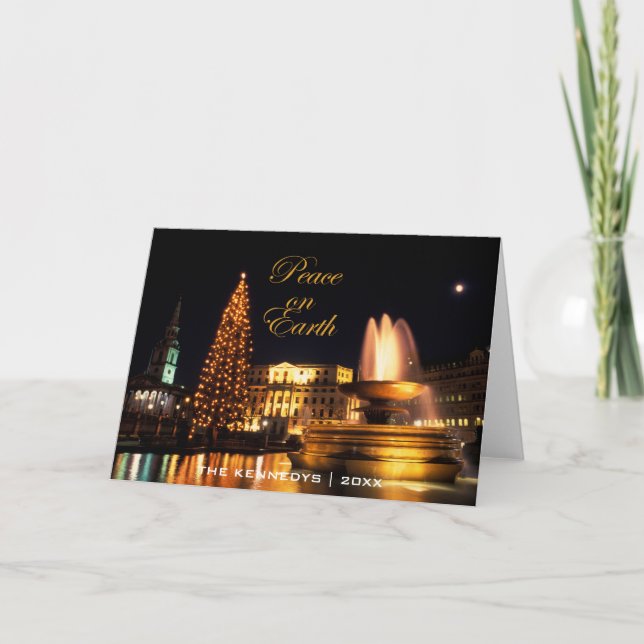 Tarjeta Festiva Paz - cuadrado de Trafalgar en el navidad, Londres (Anverso)