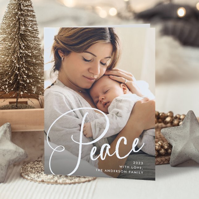 Tarjeta Festiva Paz | Elegantes Navidades de guiones y fotografías (A prayer for peace this holiday season)