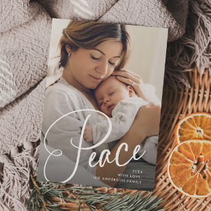 Tarjeta Festiva Paz Elegantes Navidades de guiones y fotografías