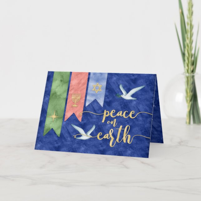 Tarjeta Festiva Paz en la Tierra| Blessing Holiday BIG Foto (Anverso)