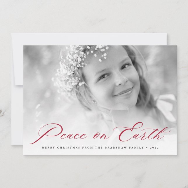 Tarjeta Festiva Paz en la Tierra | Elegante foto en blanco y negro (Anverso)