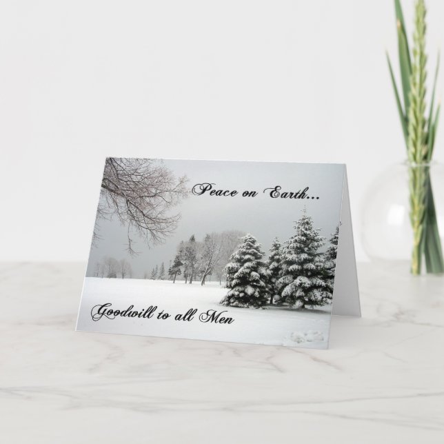 Tarjeta Festiva Paz en la Tierra/Escena invernal/Escritura (Anverso)