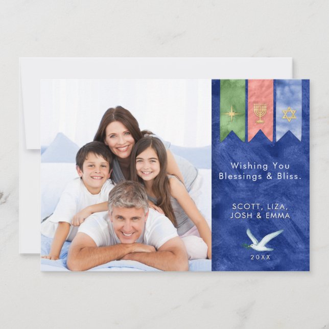 Tarjeta Festiva Paz en la Tierra | Foto de feriado de Bendición (Anverso)