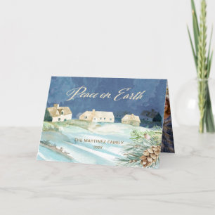 Tarjeta Festiva Paz en la Tierra Foto de Pueblo Cubierto de Nieve