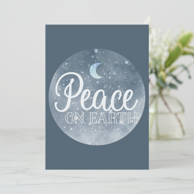 Tarjeta Festiva Paz en la Tierra Luna Inspiradora y cielo nocturno (Anverso de pie)