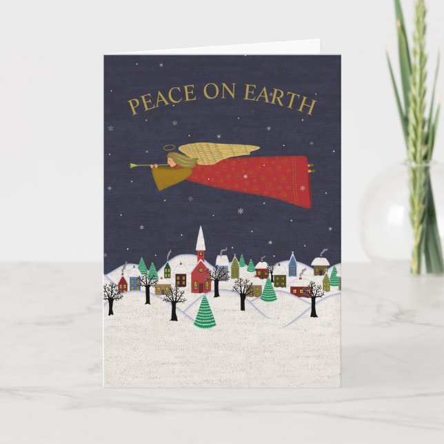 Tarjeta Festiva Paz en la Tierra Navidades Aldea Arte Popular Ange (Anverso)