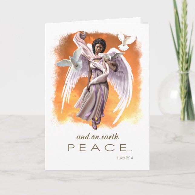 Tarjeta Festiva Paz en la Tierra. Navidades Angel de Estados Unido (Anverso)