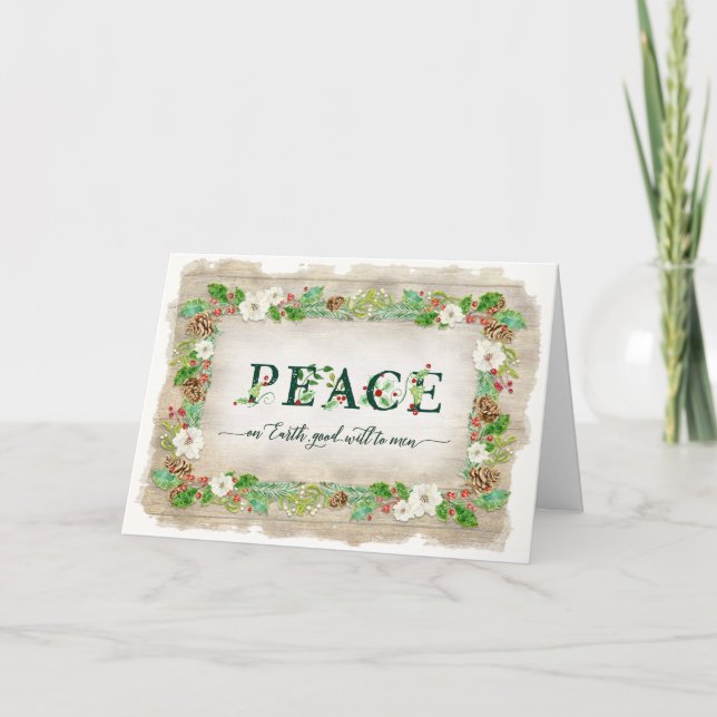 Tarjeta Festiva Paz en la Tierra Navidades Floral acuarela rusa (Anverso)