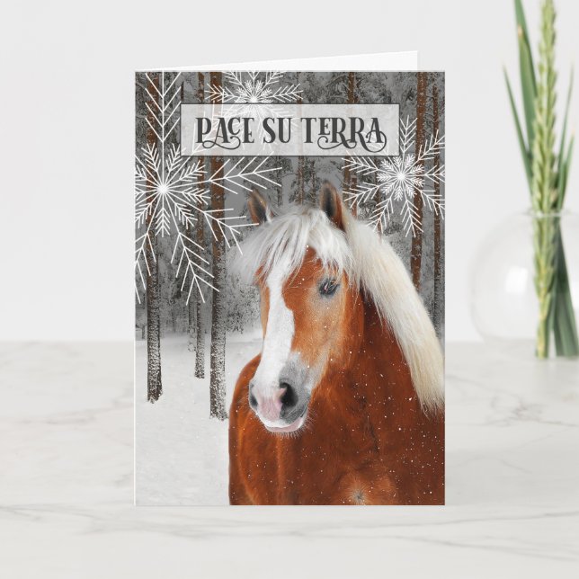 Tarjeta Festiva Paz en lengua italiana en el caballo de invierno d (Anverso)