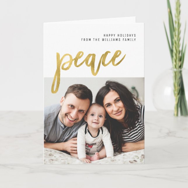 Tarjeta Festiva Paz | Foto de vacaciones de calligrafía de oro (Anverso)