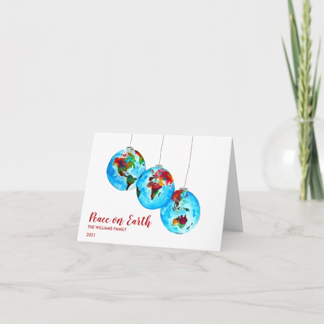 Tarjeta Festiva Paz fotográfica en la Tierra Planeta Acuarela Navi (Anverso)