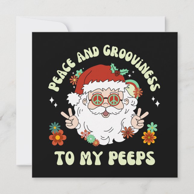 Tarjeta Festiva Paz Grooviness Hippie Santa Navidades (Anverso)