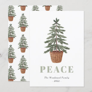 Tarjeta Festiva Paz Navidades simples árbol evergreen