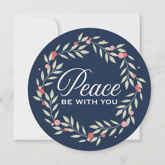 Tarjeta Festiva Paz Sea Con Usted Wreth | Foto de Personalizado de (Anverso)