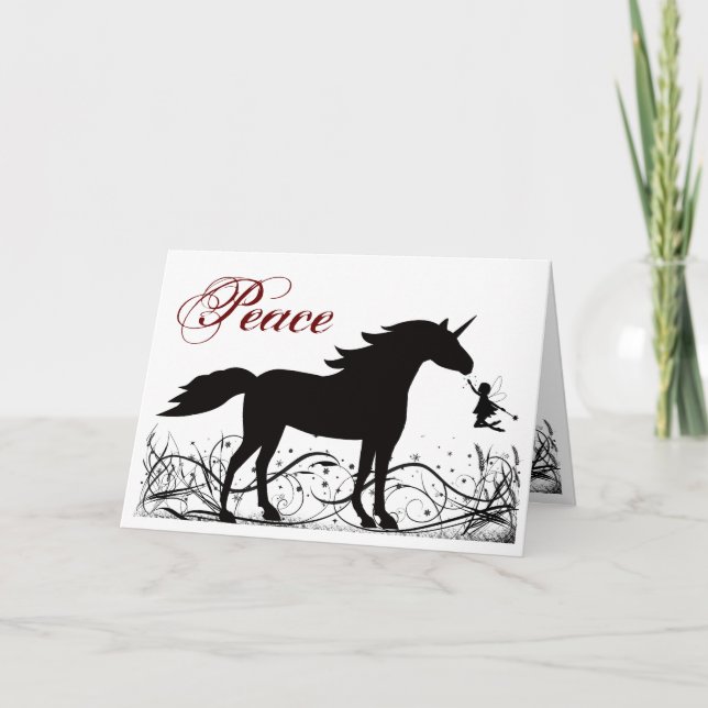 Tarjeta Festiva Paz ~ Silhouette Unicornio y Navidades de hadas (Anverso)
