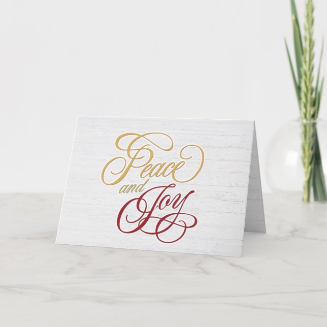 Tarjeta Festiva Paz y alegría en madera encalada (Anverso)