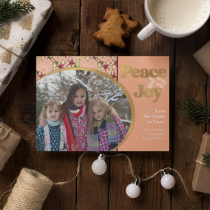Tarjeta Festiva Paz y alegría: Navidades Purpurinas de oro rosado