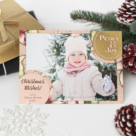 Tarjeta Festiva Paz y alegría, rosa, oro foto de Poinsettia