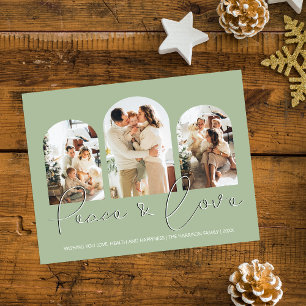 Tarjeta Festiva Paz y Amor 3 Colaje de Fotos Navideñas en Arco