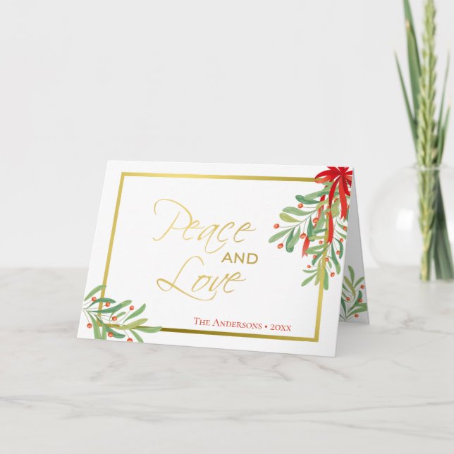 Tarjeta Festiva Paz y amor | Acuarela Mistletoe (Anverso)