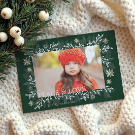 Tarjeta Festiva Paz y amor Berries blancos Foliage Snowflakes