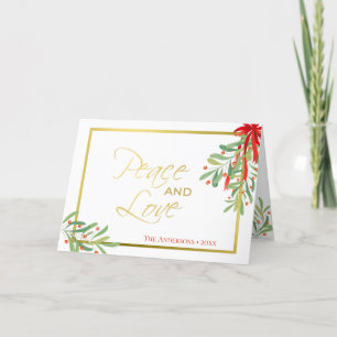 Tarjeta Festiva Paz y Amor   Muérdago a la acuarela