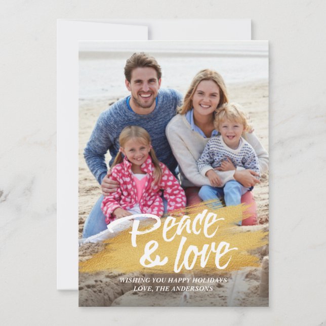 Tarjeta Festiva Paz y amor Navidades del cepillo de oro (Anverso)