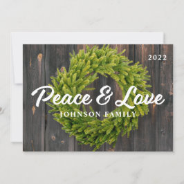 Tarjeta Festiva Paz y amor País Rústico Pino Wreath Madera