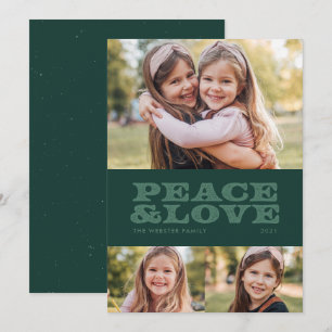 Tarjeta Festiva Paz y amor retro verde tres fotos