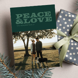 Tarjeta Festiva Paz y amor retro verde una foto