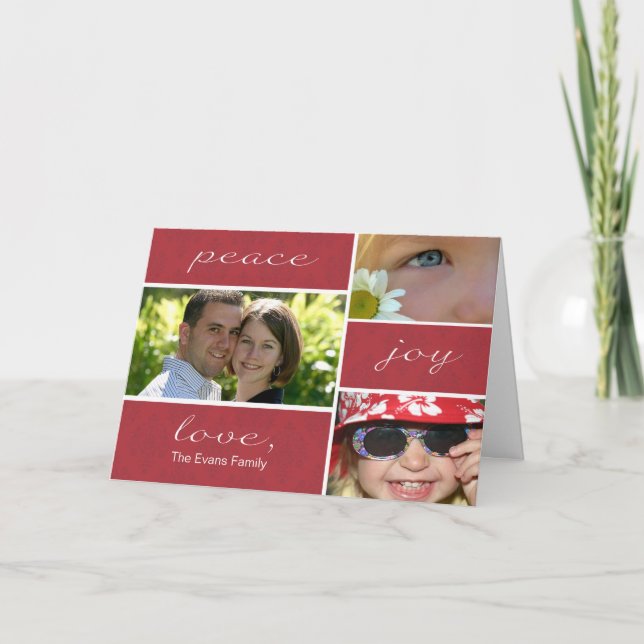 Tarjeta Festiva Paz y día de fiesta doblado alegría Tarjeta-rojos (Anverso)