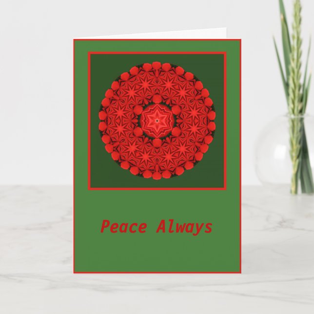 Tarjeta Festiva Peace Always Holiday Bow Mandala Card (Anverso)