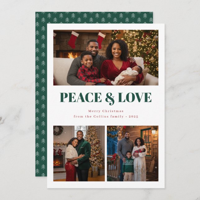 Tarjeta Festiva Peace and Love Christmas Photo Card (Anverso / Reverso)