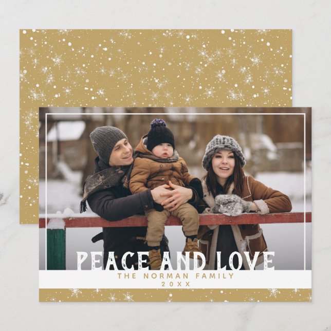 Tarjeta Festiva Peace and Love Goldenrod Winter Greet Photo (Anverso / Reverso)