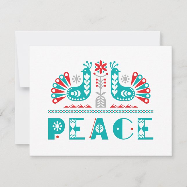 Tarjeta Festiva PEACE Arte Popular Nórdico Inspirado Personalizado (Anverso)