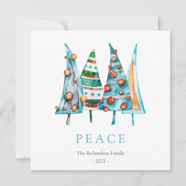 Tarjeta Festiva Peace Baby Doodle Pine Christmas Tree Regalos (Anverso)