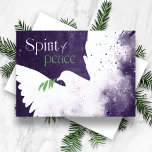 Tarjeta Festiva Peace Dove Deep Purple<br><div class="desc">Estas tarjetas de felicitación de 7" x 5" de Navidad plano presentan una paloma abstracta en tonos violeta con una rama de olivo en su pico con el saludo "Espíritu de paz",  en verde y gris claro. Personalizar con su apellido y año.</div>