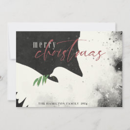 Tarjeta Festiva Peace Dove Merry Christmas Black Burgundy