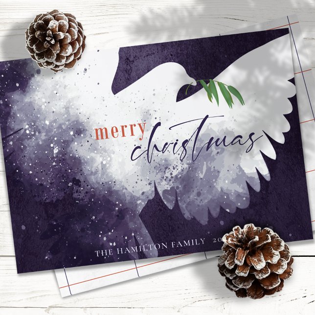 Tarjeta Festiva Peace Dove Merry Christmas Deep Purple (Subido por el creador)