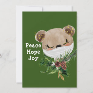 Tarjeta Festiva Peace Hope Joy Joy Masked Bear