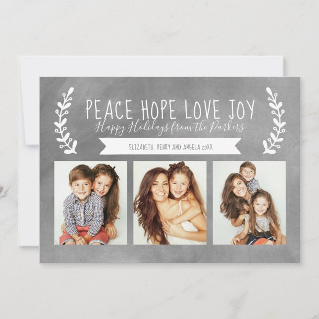 Tarjeta Festiva Peace Hope Love Joy Holiday Photo Chalkboard (Anverso)