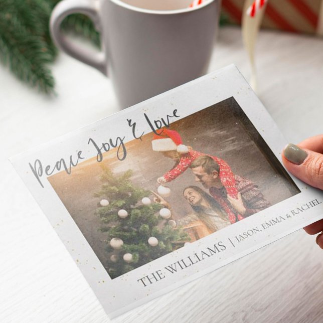Tarjeta Festiva Peace joy And Love  Cute Photo Merry Christmas (Peace joy And Love Cute Photo Merry Christmas Holiday Card)
