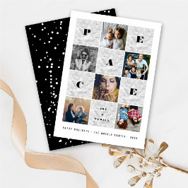 Tarjeta Festiva Peace Joy Family Silver Bloques 5 Collage de fotos