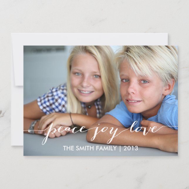 Tarjeta Festiva Peace, Joy, Love Holiday Photo Card | Azul (Anverso)