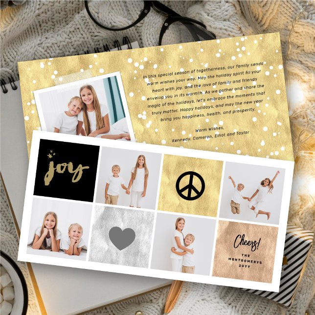 Tarjeta Festiva Peace Joy Love Shiny Gold Square Styling 4 Photo (Subido por el creador)