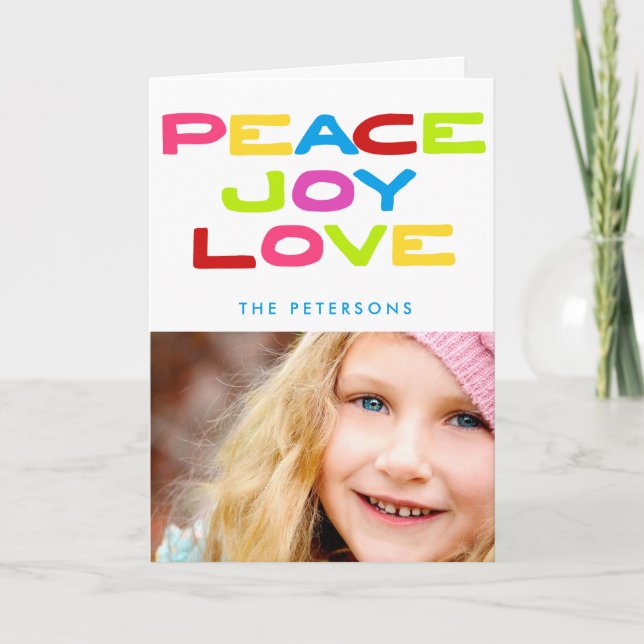 Tarjeta Festiva Peace Joy Love Trendy Holiday Photo Navidades (Anverso)