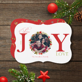 Tarjeta Festiva Peace Joy Love Wreath Christmas Photo Card