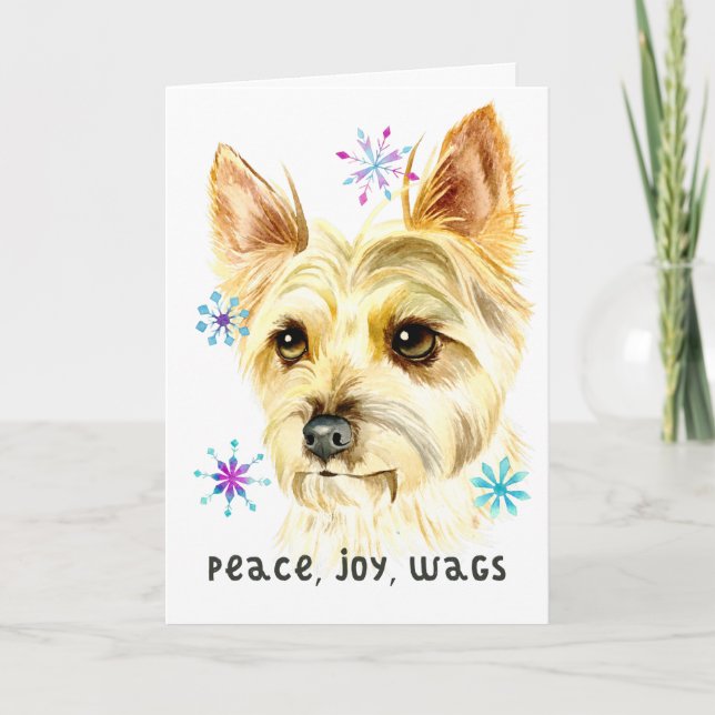 Tarjeta Festiva Peace Joy Wags Navidades Yorkshire Terrier Dog (Anverso)