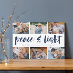 Tarjeta Festiva Peace & Light | Hanukkah Photo Collage<br><div class="desc">Share six favorite photos with our bright and festive Hanukkah holiday card. "Peace and Light" appears in the center in hand lettered brush typography,  with your holiday greeting,  names,  and the year beneath.</div>